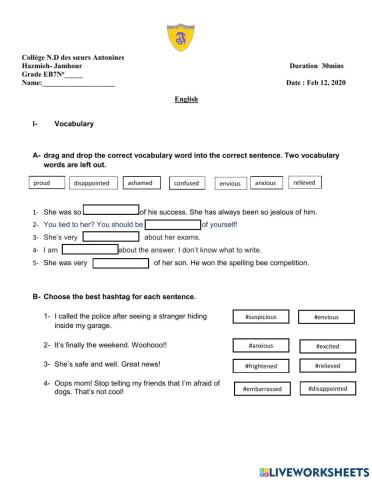 Adjectives of feelings