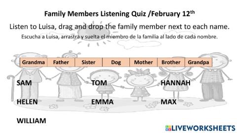 Family members listening quiz 