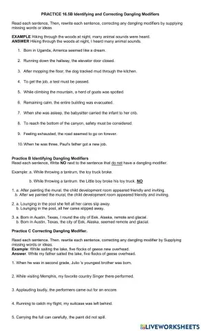 PRACTICE 16.5B Identifying and Correcting Dangling Modifiers
