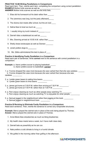 PRACTICE 16.6B Writing Parallelisms in Comparisons