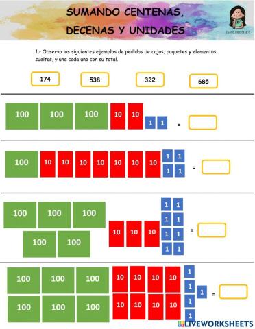 Suma de centenas, decenas y unidades.