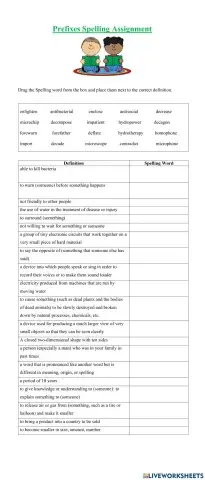 Prefixes Spelling Assignment