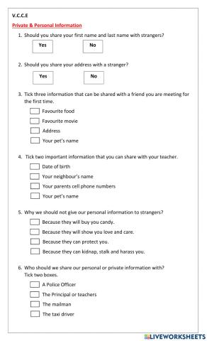 V.C.C.E Private and Personal Information