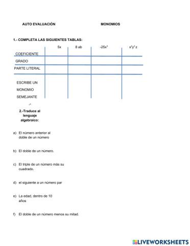 Auto evaluación examen mates 1º ÁLGEBRA Y OPERACIONES
