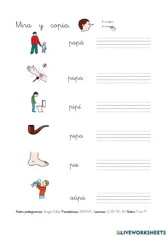 Copiar palabras letra p.