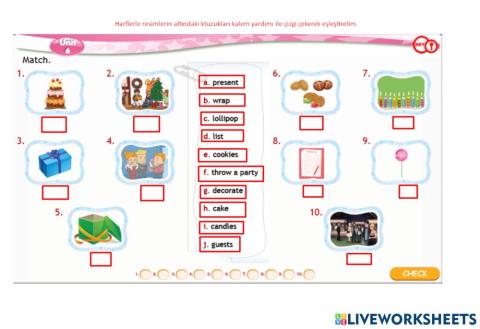 Grade 7 Unit 6 Celebrations Kelimeler Dineleme-Bağ Eşleştirmesi(Maraton YYN)