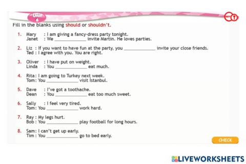 Grade 7 Unit 6 Celebratins Should-shouldn't (choose the best answer) (Marataon YYN)