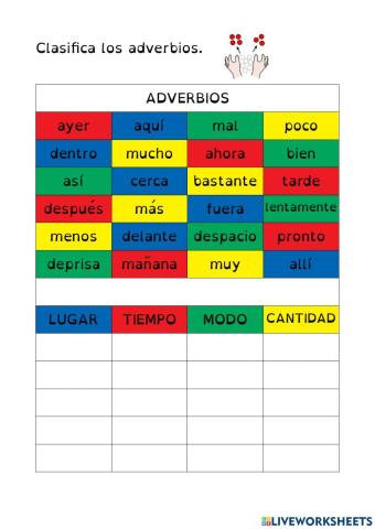Clasificar adverbios (con color)