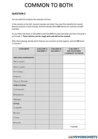 Music Practise Questions - COMMON TO BOTH 2
