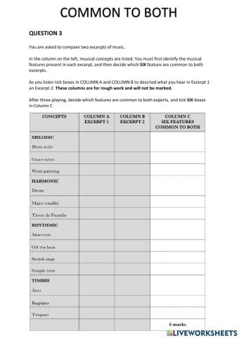 Music Practise Questions - COMMON TO BOTH 3
