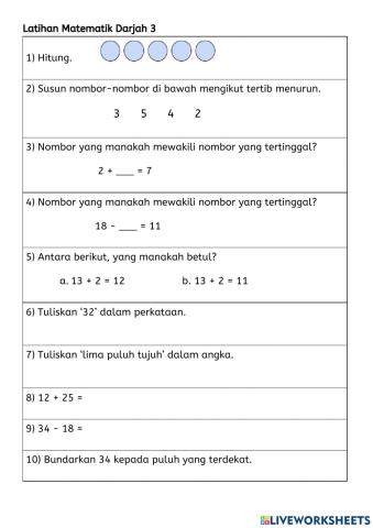 Latihan Matematik Tahun 2 & 3