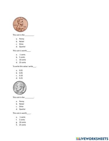 Introduction to Coins Quiz