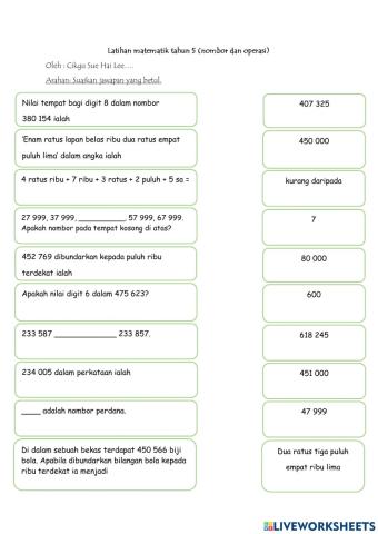 Nombor dan Operasi tahun 5