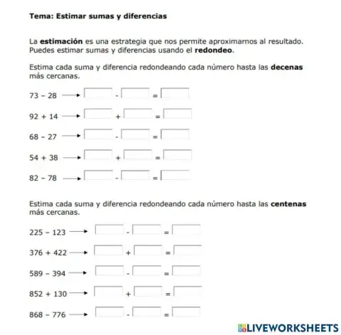 Estimar sumas y diferencias