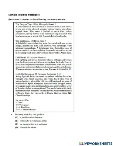 Reading Passages 8 - 10