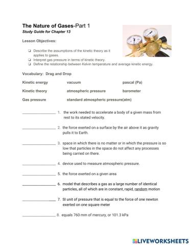 Chemistry Kinetic Molecular Theory Part 1 Study Guide