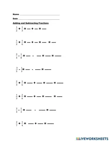 Adding and Subtracting Unlike Fractions