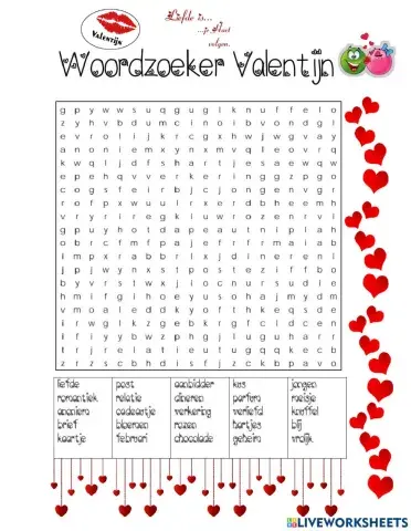 Valentijnsdag woordzoeker 1