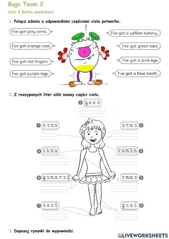 Bugs Team 2 Unit 4 Extra worksheet