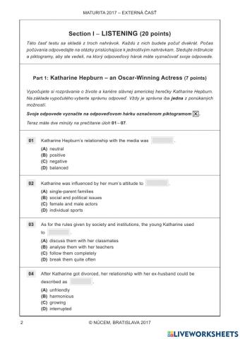 Maturita B1 Listening 2017