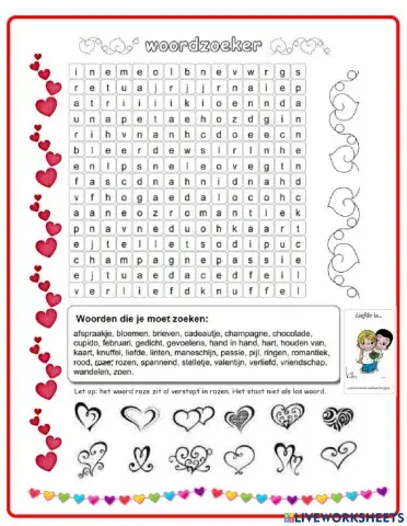 Valentijnsdag woordzoeker 2
