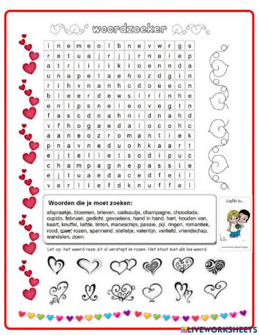 Valentijnsdag woordzoeker 2