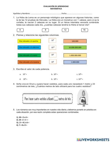 Evaluación diagnóstica matemática