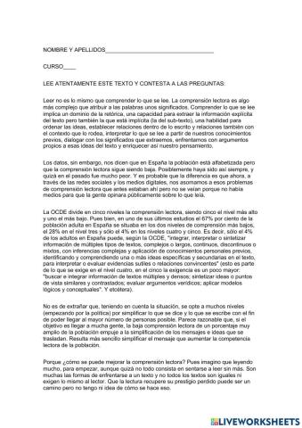 Comprensión lectora de texto argumentativo