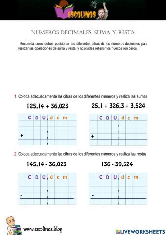 Decimales. Suma y resta