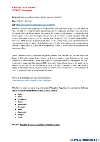 Italiano con le canzoni. Vorrei.