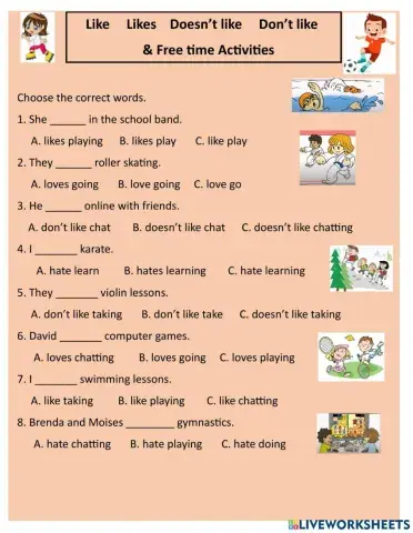 Likes - Dislikes Free Time Activities