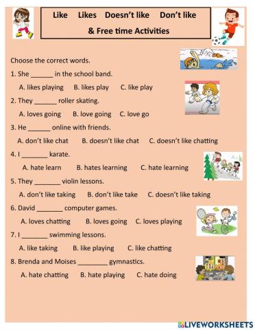 Likes - Dislikes Free Time Activities