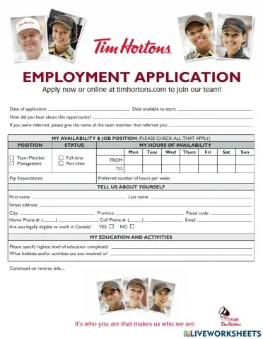Tim Horton's Application