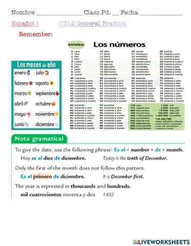 Las fechas - meses y números