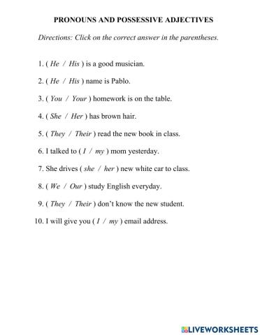 Subject Pronouns and Possessive Adjectives