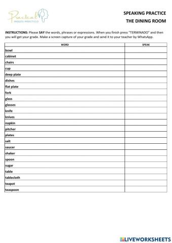 Speaking practice - the dining room