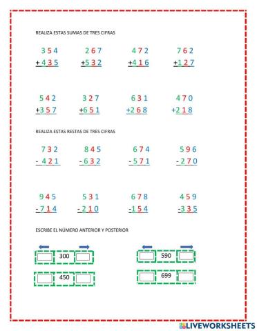 Sumasy restas de tres cifras- problemas