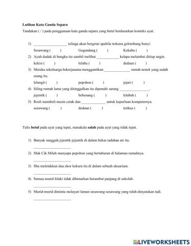 Latihan Kata Ganda Separa