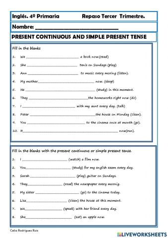 Present continuous and simple present tense