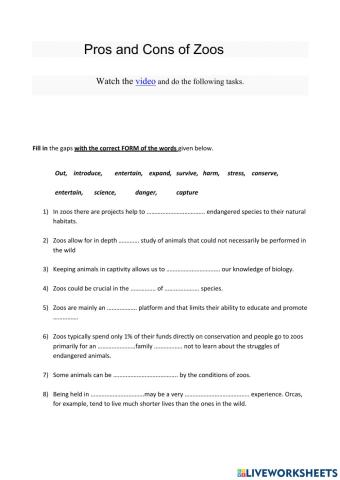 Unit 5-Pros and Cons of zoos