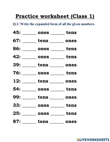 Tens and ones worksheet