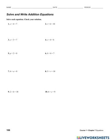 Solve and Write Addition Equations