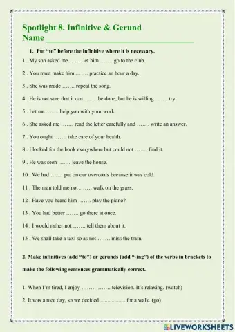 Spotlight 8, module 5. Gerund & Infinitive