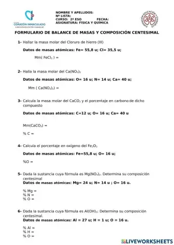 Masa Molar y Composición Centesimal