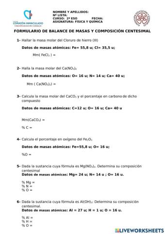 Masa Molar y Composición Centesimal