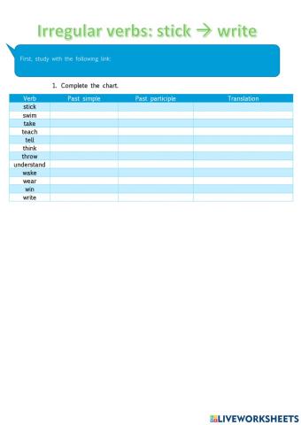 Irregular verbs: stick - write