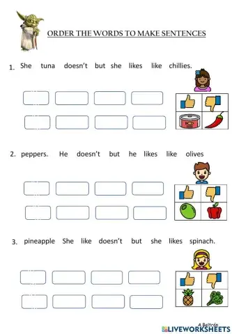 Order the words LIKES - DOESN'T LIKE