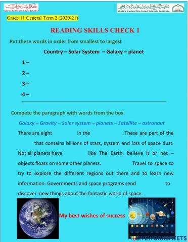 Grade 11 space - check Skill 1