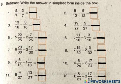 Subtraction of Similar Fraction