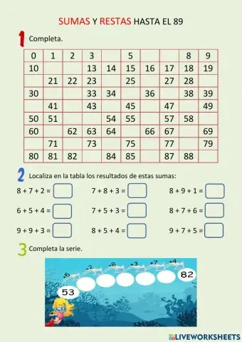 Sumas y restas hasta el 89